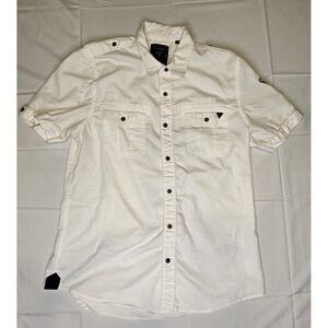 GUESS Jeans Mens White Short Sleeve Button Up Shirt Size Med Western Style
